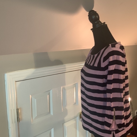 Talbots knit top pink a navy - Picture 2 of 6